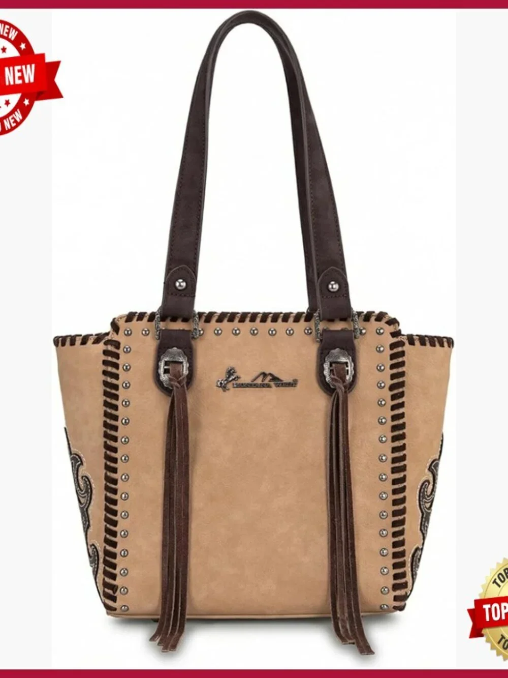 Medium Western Tote Bag with Fringe Tassels and Zipper Closure